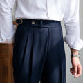 Men’s Tailored Pleated Pants in Deep Navy with Structured Waist and Refined Straight - Leg Silhouette