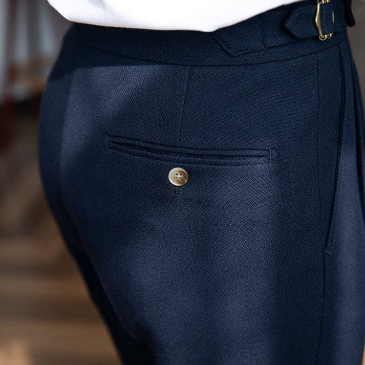 Men’s Tailored Pleated Pants in Deep Navy with Structured Waist and Refined Straight - Leg Silhouette