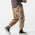 Men's Tapered Cargo Pants with Multiple Pockets - Elastic Cuffs