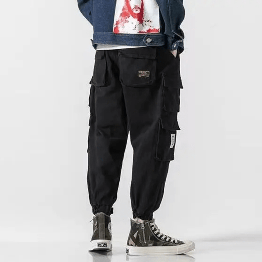 Men's Tapered Cargo Pants with Multiple Pockets - Elastic Cuffs