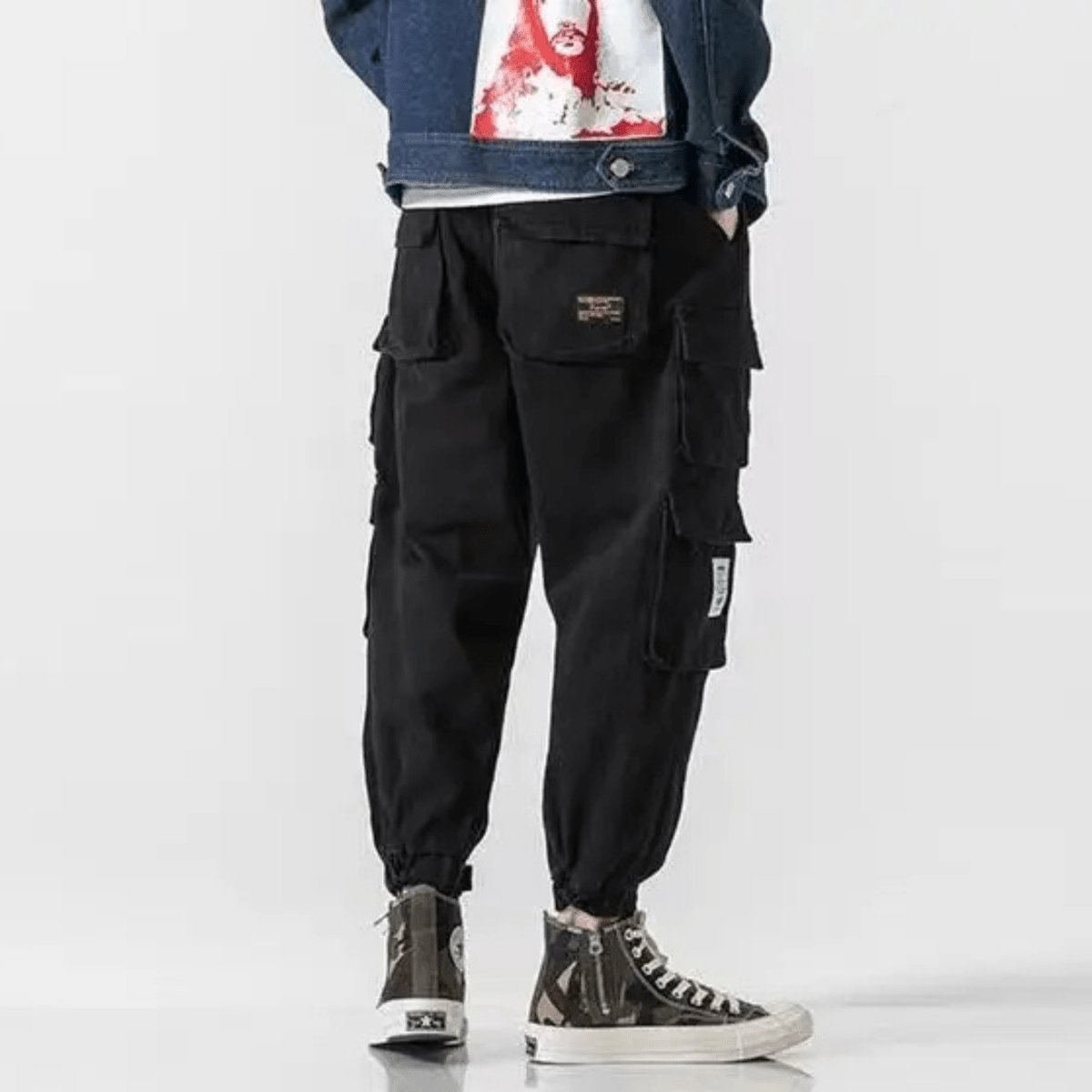 Men's Tapered Cargo Pants with Multiple Pockets - Elastic Cuffs
