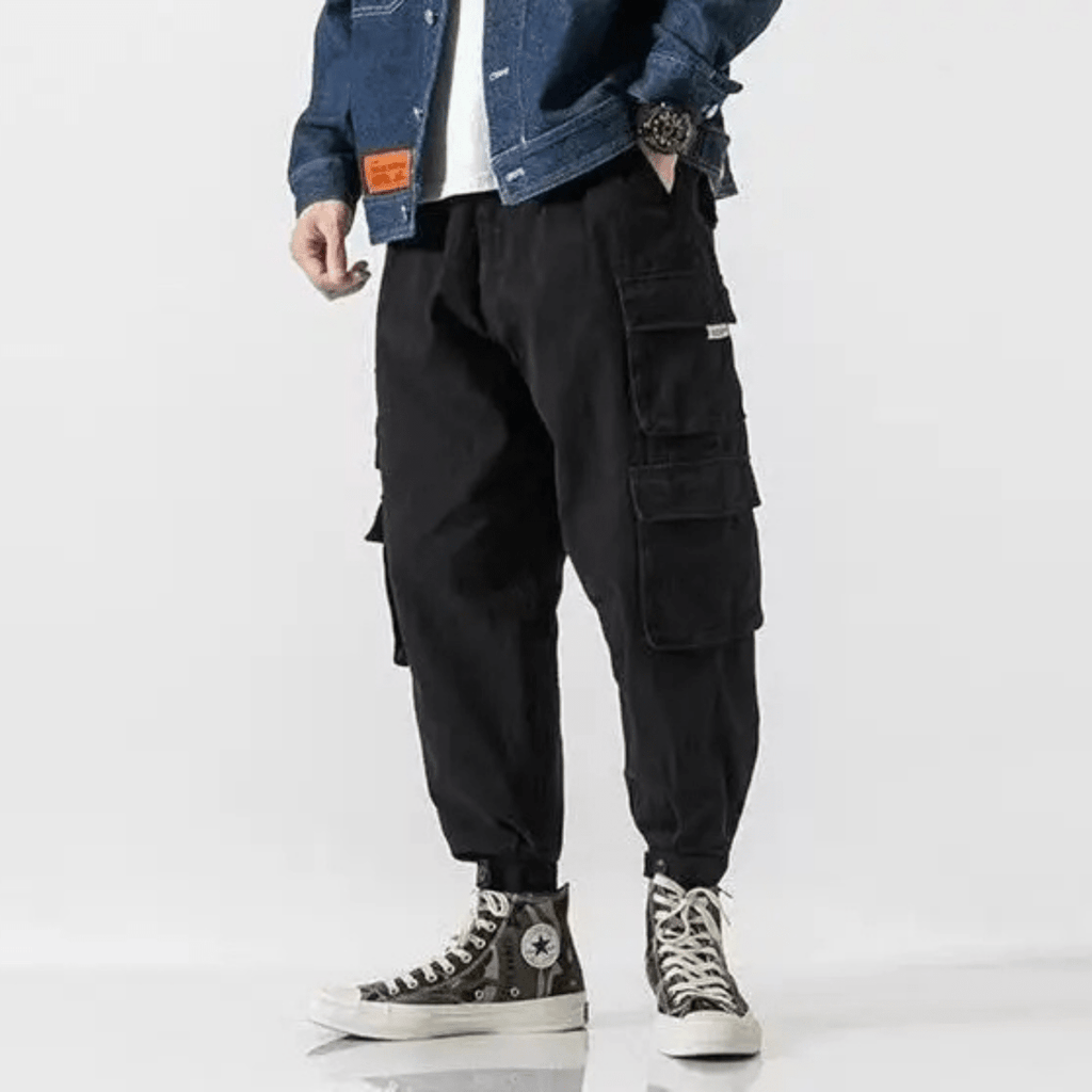 Men's Tapered Cargo Pants with Multiple Pockets - Elastic Cuffs