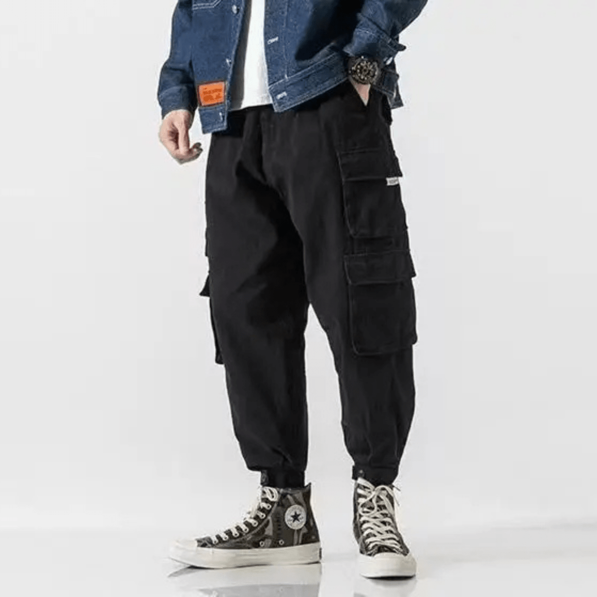 Men's Tapered Cargo Pants with Multiple Pockets - Elastic Cuffs