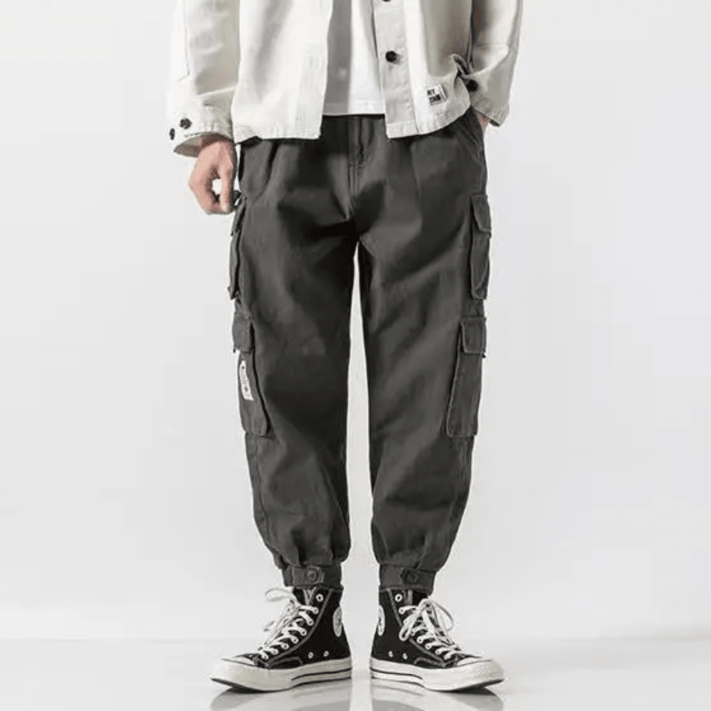 Men's Tapered Cargo Pants with Multiple Pockets - Elastic Cuffs