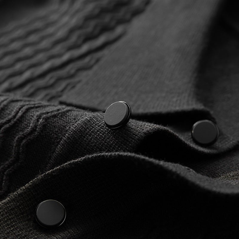 Men’s Textured Knit Polo Shirt with Vertical Pattern and Classic Collar