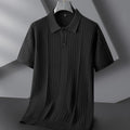 Men’s Textured Knit Polo Shirt with Vertical Pattern and Classic Collar