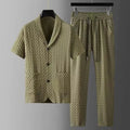 Men's Textured Short Sleeve Shirt - Drawstring Pants Two Piece Set