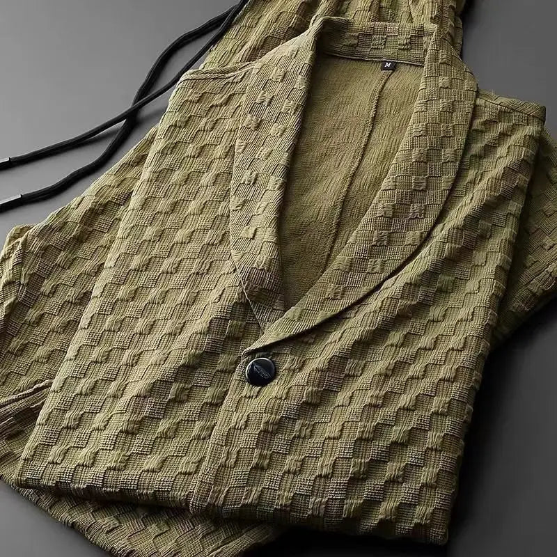 Men's Textured Short Sleeve Shirt - Drawstring Pants Two Piece Set