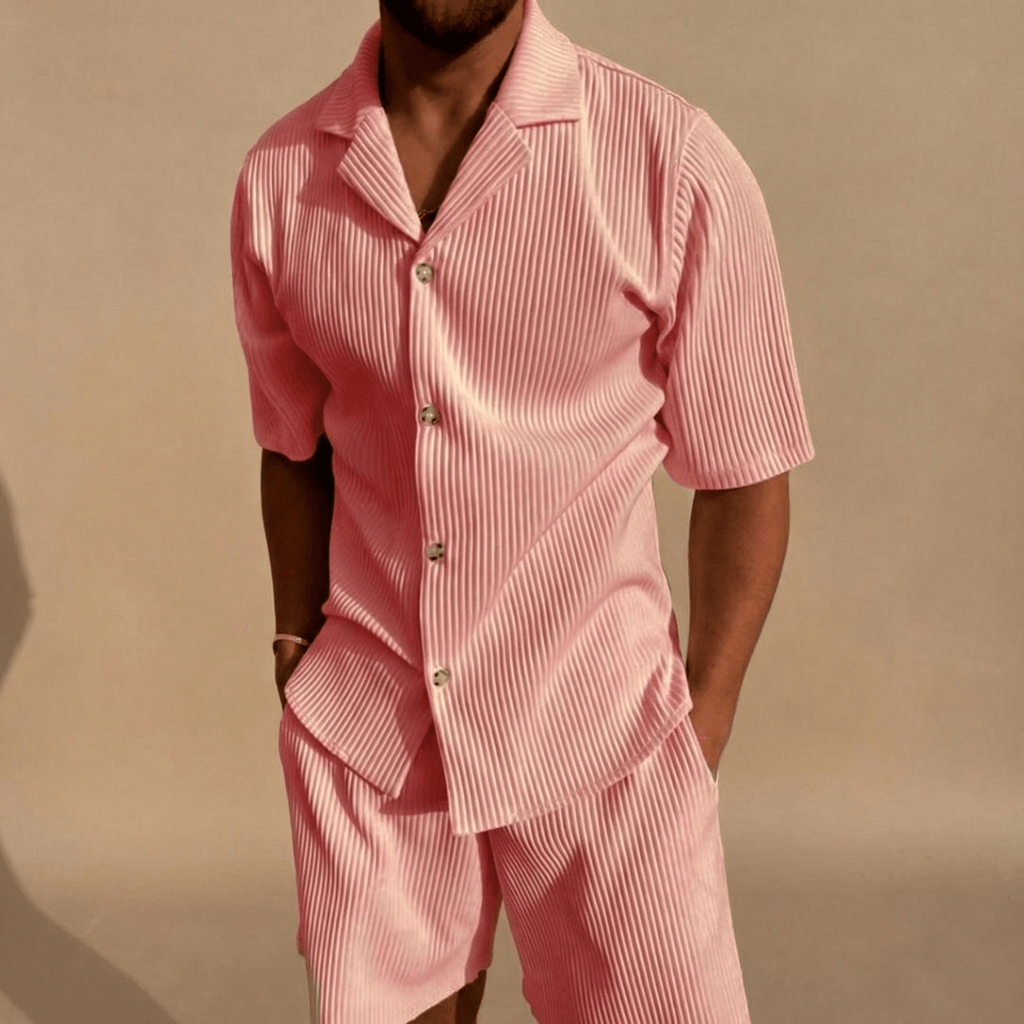 Men’s Two - Piece Set with Short Sleeve Button - Up Shirt and Matching Shorts