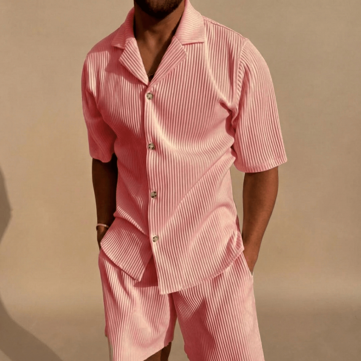 Men’s Two - Piece Set with Short Sleeve Button - Up Shirt and Matching Shorts