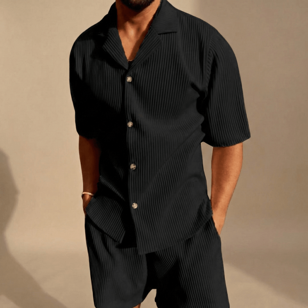 Men’s Two - Piece Set with Short Sleeve Button - Up Shirt and Matching Shorts