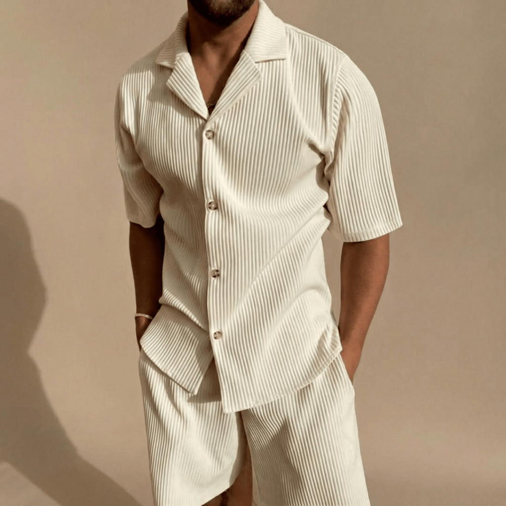 Men’s Two - Piece Set with Short Sleeve Button - Up Shirt and Matching Shorts