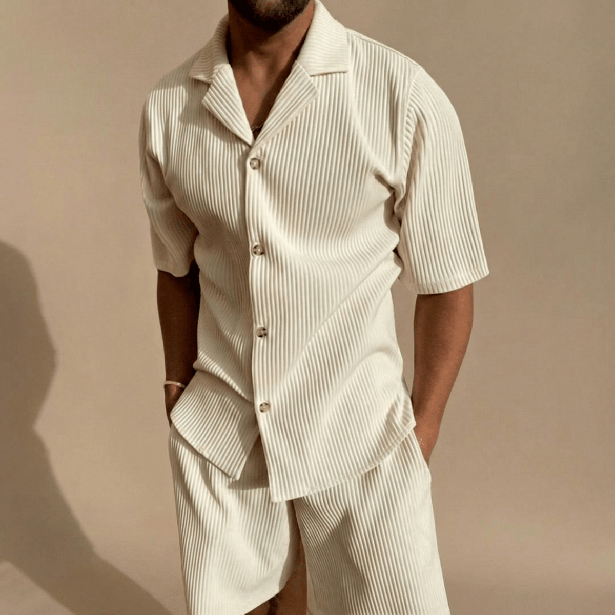 Men’s Two - Piece Set with Short Sleeve Button - Up Shirt and Matching Shorts
