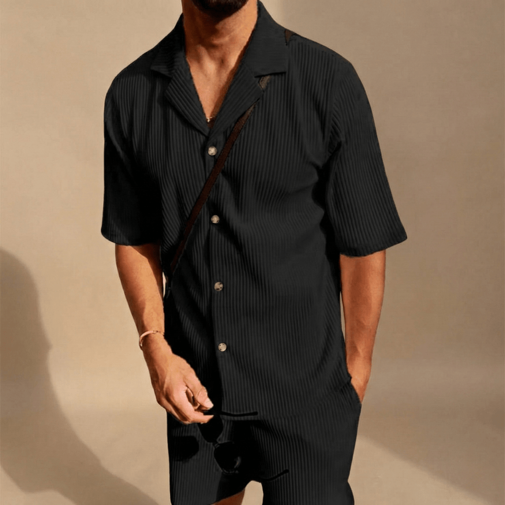 Men’s Two - Piece Set with Short Sleeve Button - Up Shirt and Matching Shorts