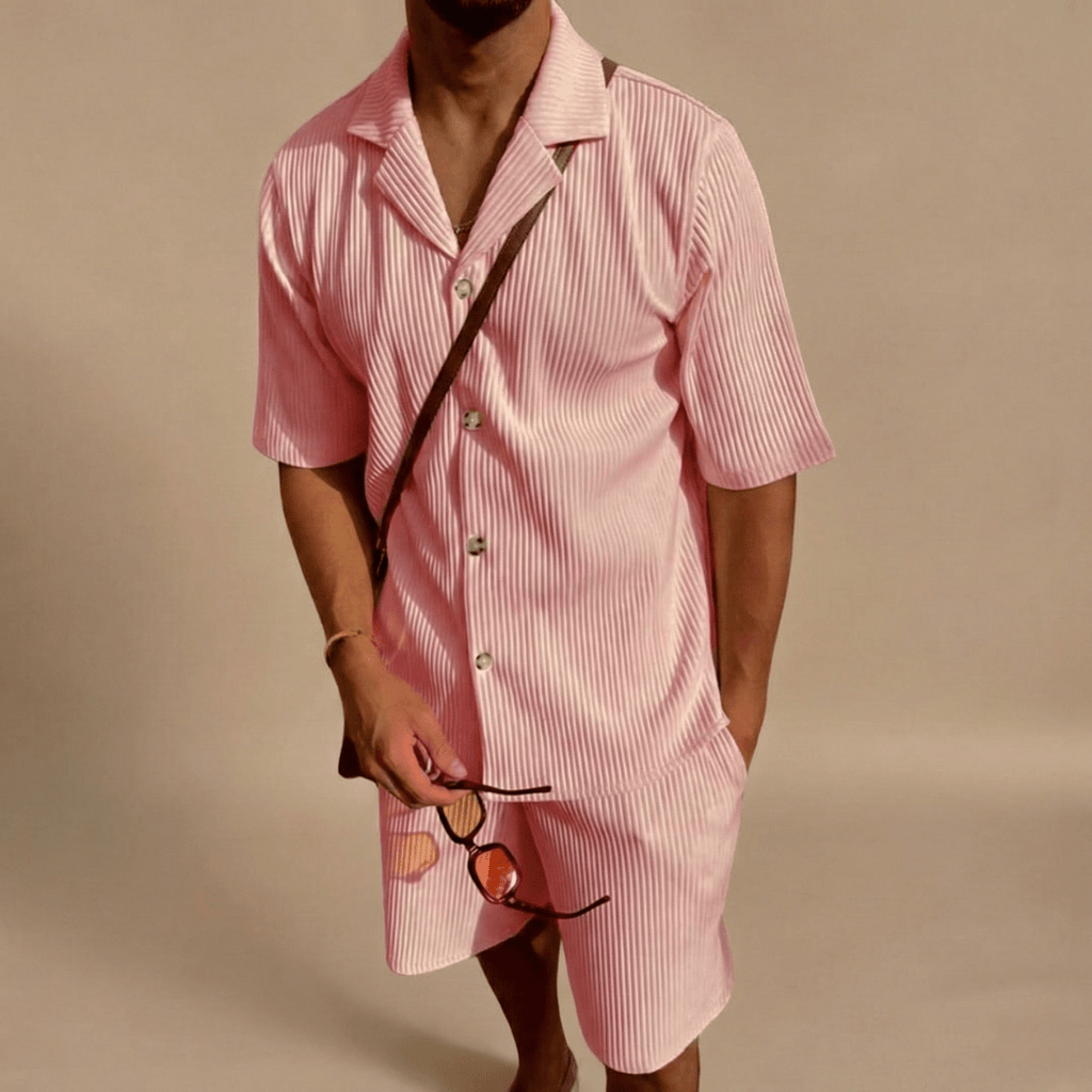 Men’s Two - Piece Set with Short Sleeve Button - Up Shirt and Matching Shorts
