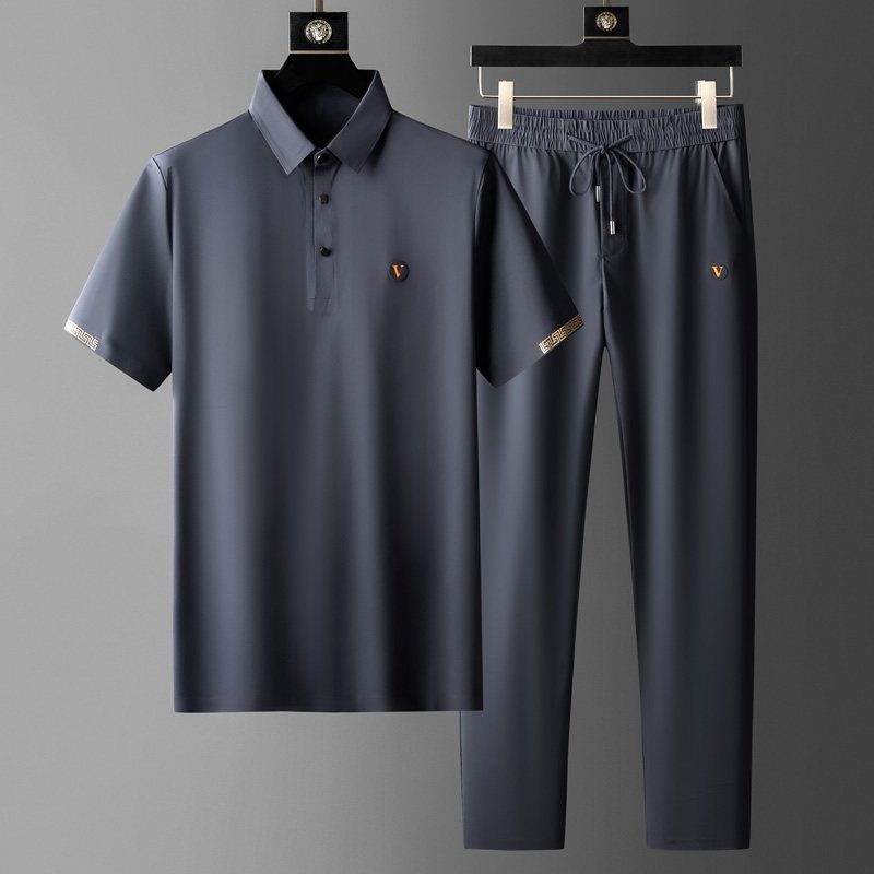 Men’s Two - Piece Set with Short Sleeve Polo Shirt and Drawstring Pants