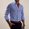 Men’s Vertical Stripe Long Sleeve Shirt with Button Front and Classic Collar