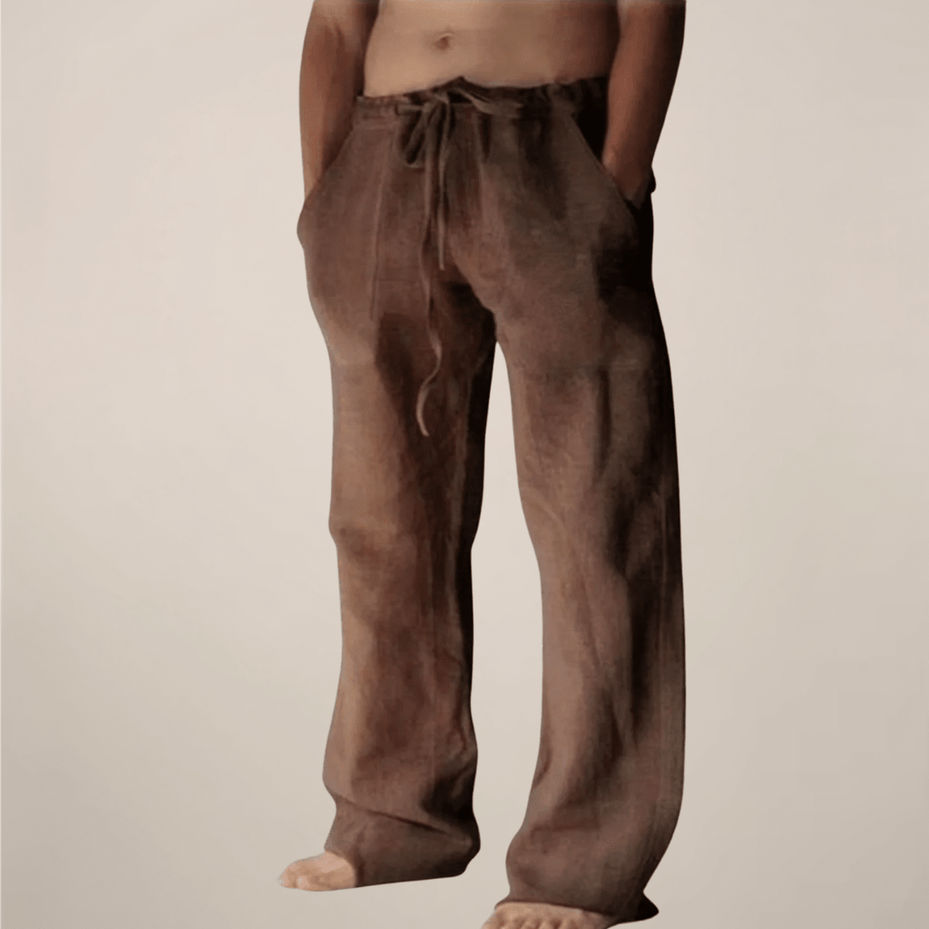 Men’s Wide - Leg Linen Pants with Elasticated Waist and Drawstring