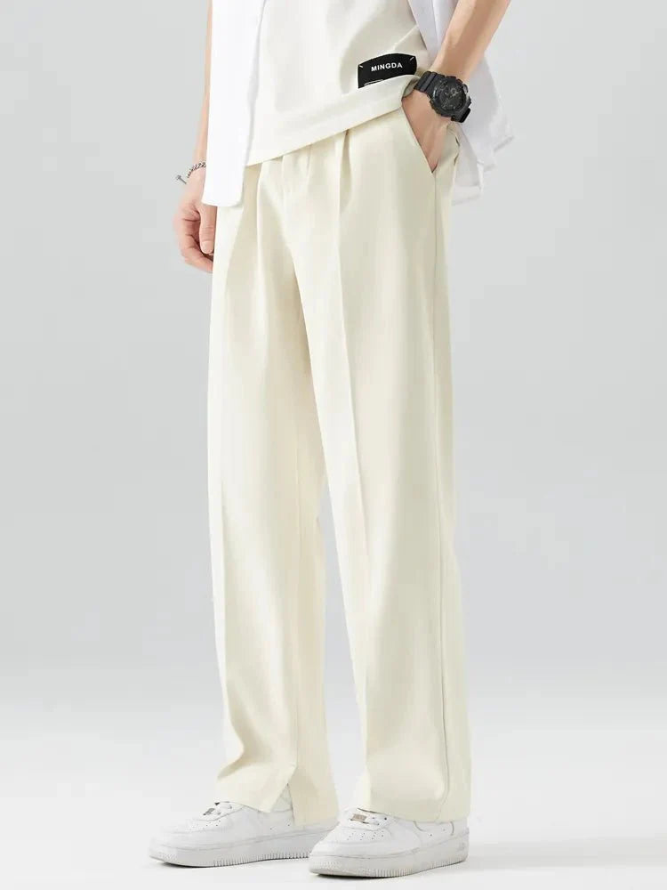 Men's Wide Leg Pleated Elastic Waist Relaxed Pants
