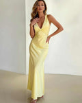 Women's Halter V-Neck Twist Detail Maxi Dress