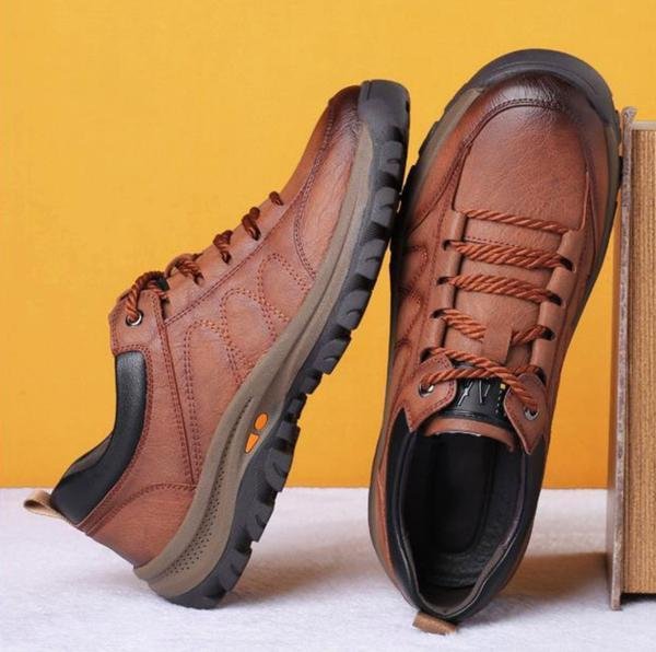 Men's Leather Lace-Up Sneakers with Chunky Sole