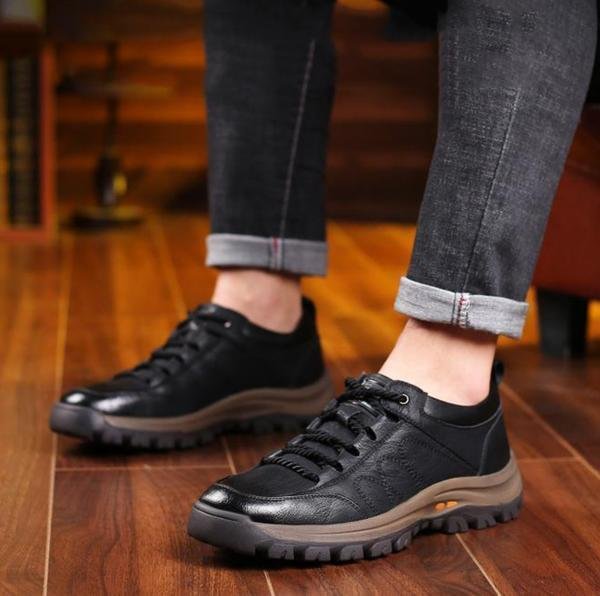 Men's Leather Lace-Up Sneakers with Chunky Sole
