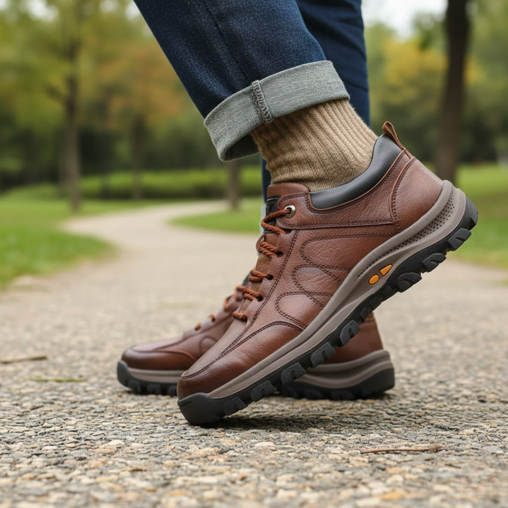 Men's Leather Lace-Up Sneakers with Chunky Sole