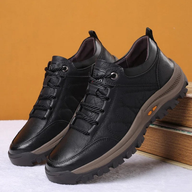 Men's Leather Lace-Up Sneakers with Chunky Sole