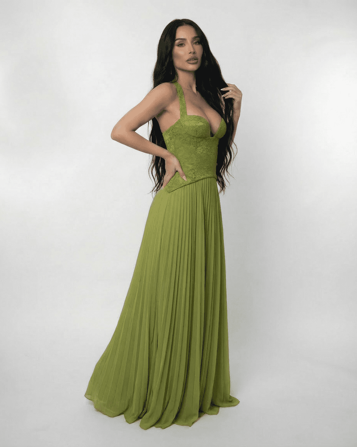 Women's Halter Bustier Maxi Dress with Lace-Up Back