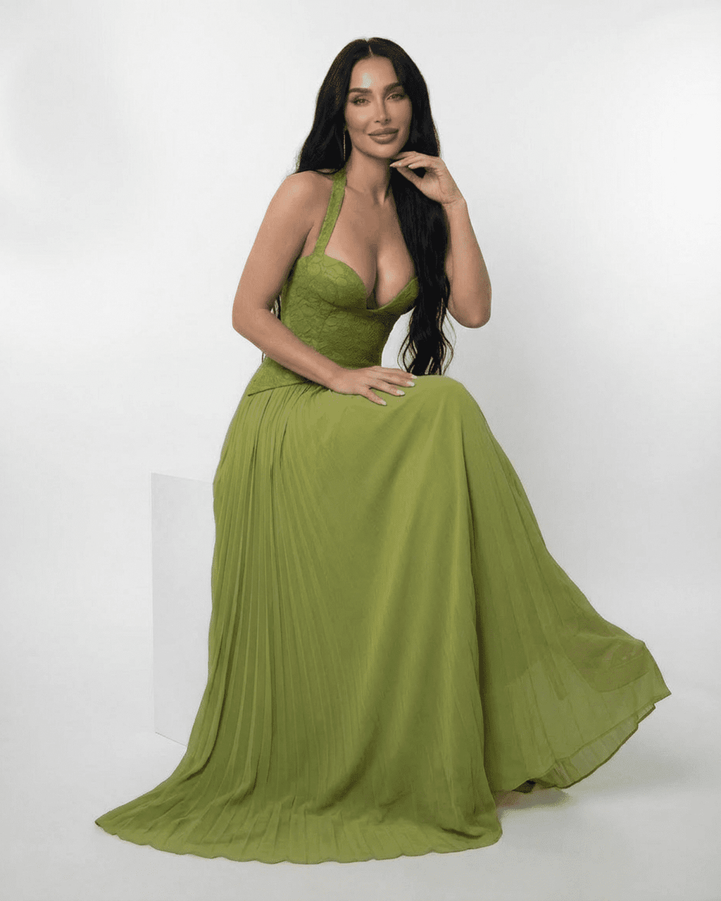Women's Halter Bustier Maxi Dress with Lace-Up Back