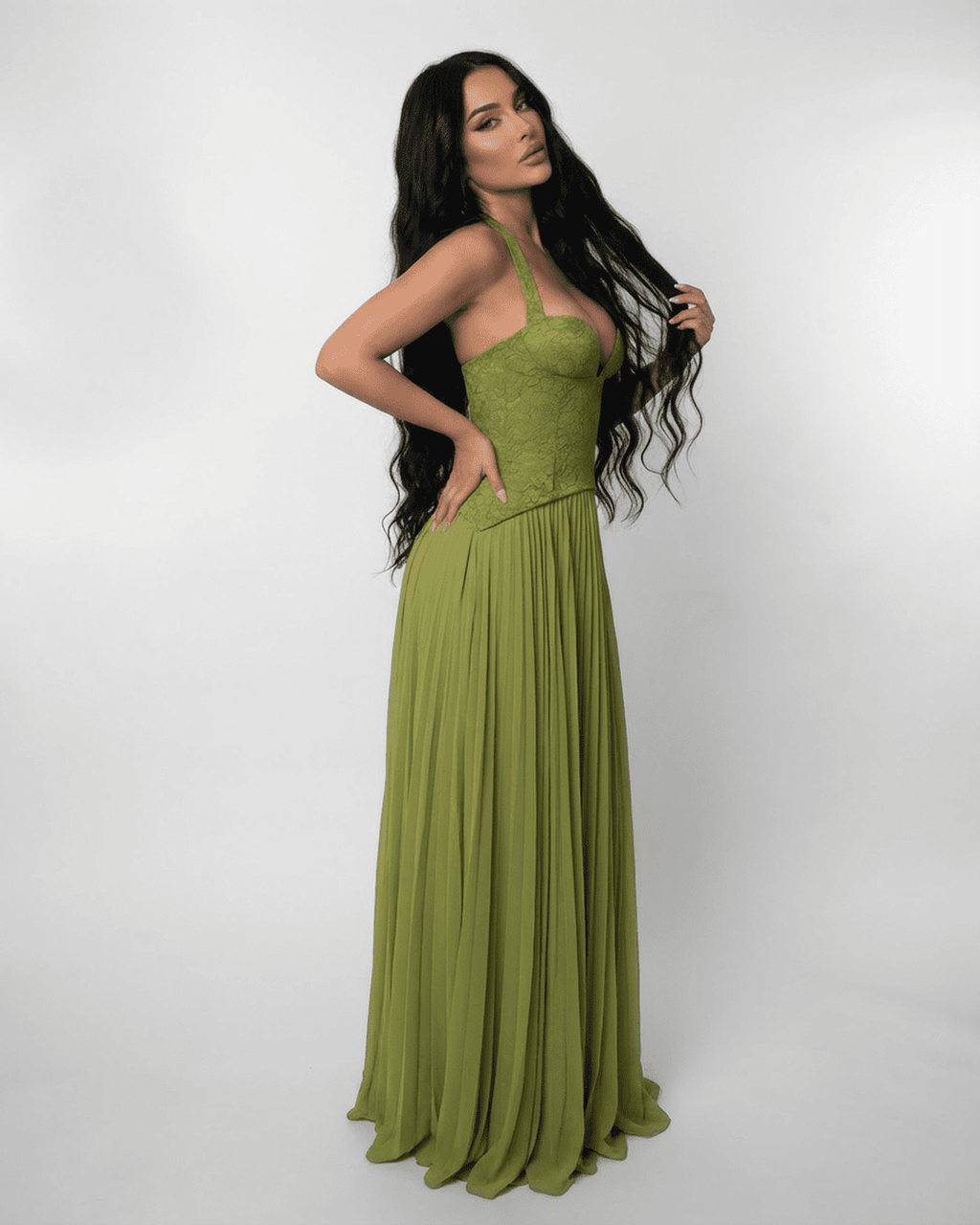 Women's Halter Bustier Maxi Dress with Lace-Up Back