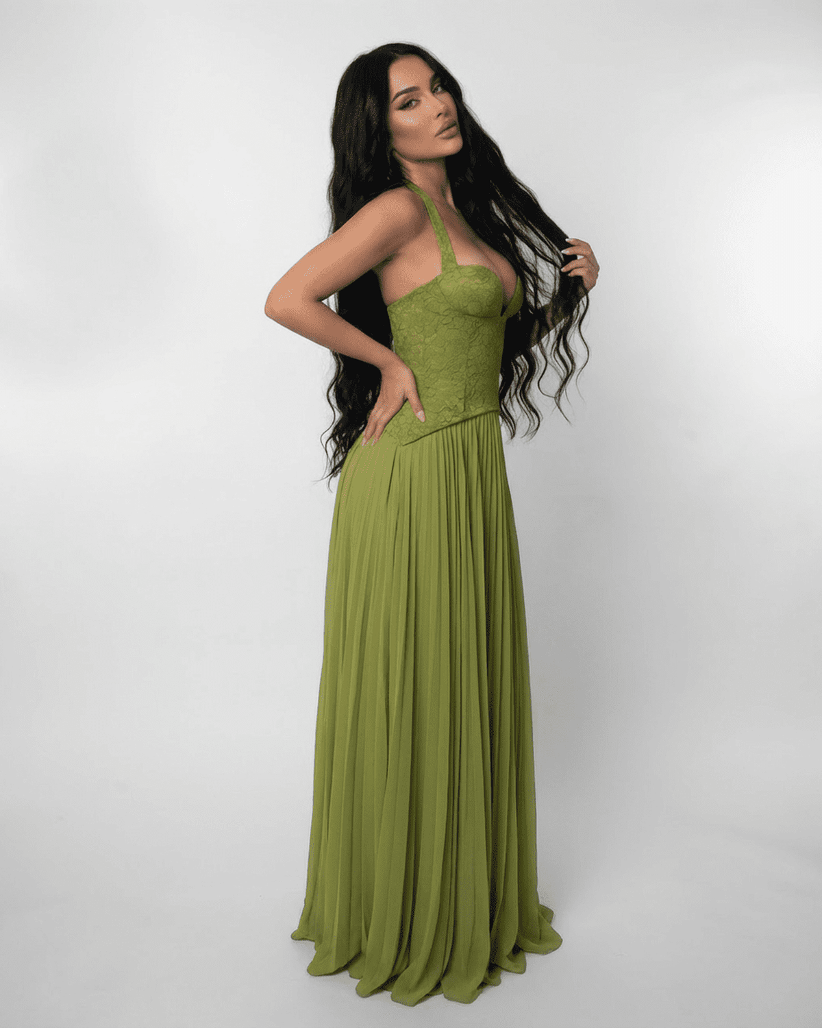 Women's Halter Bustier Maxi Dress with Lace-Up Back