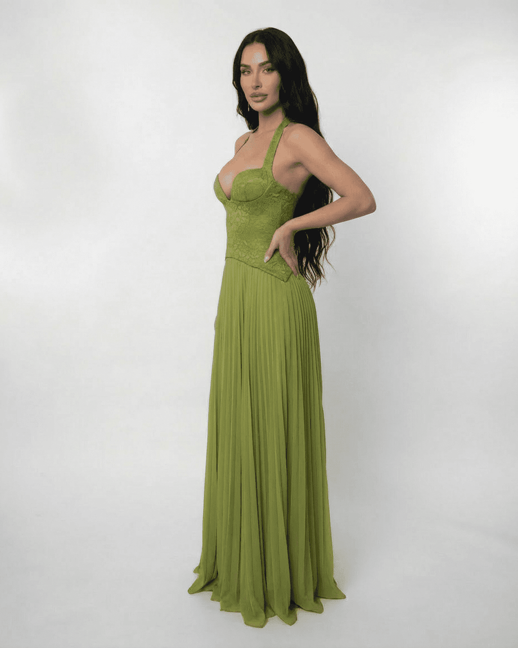 Women's Halter Bustier Maxi Dress with Lace-Up Back