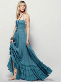 Women's Backless Bohemian Maxi Dress – Flowy Summer Silhouette with Open Back