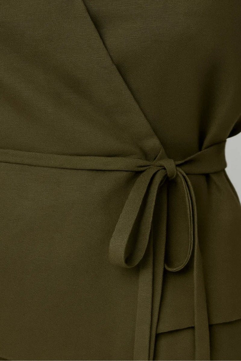 Women’s Belted Two - Piece Set – Wrap Top and Wide - Leg Pants