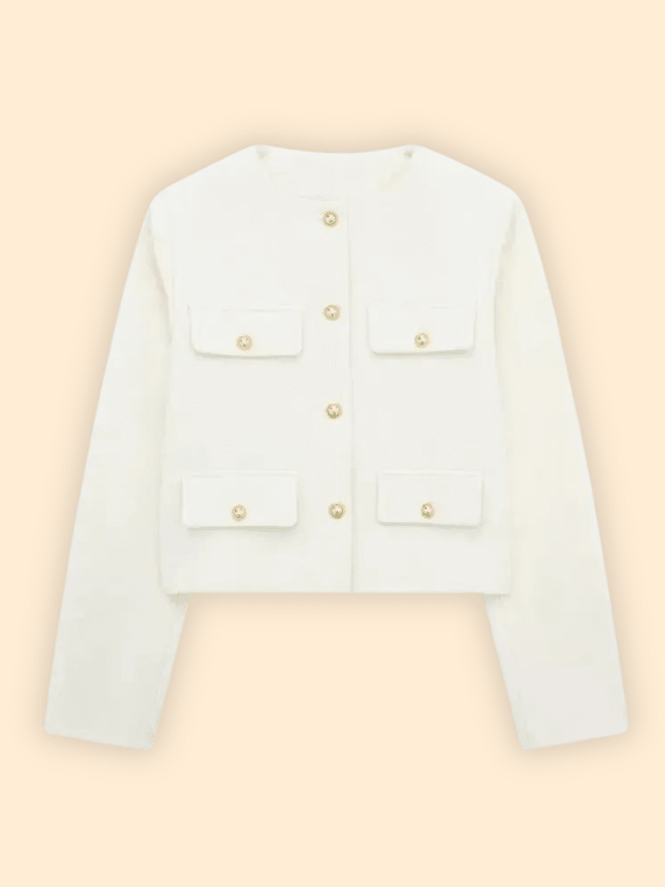 Women’s Cropped Textured Jacket with Button Front for Elegant Styling