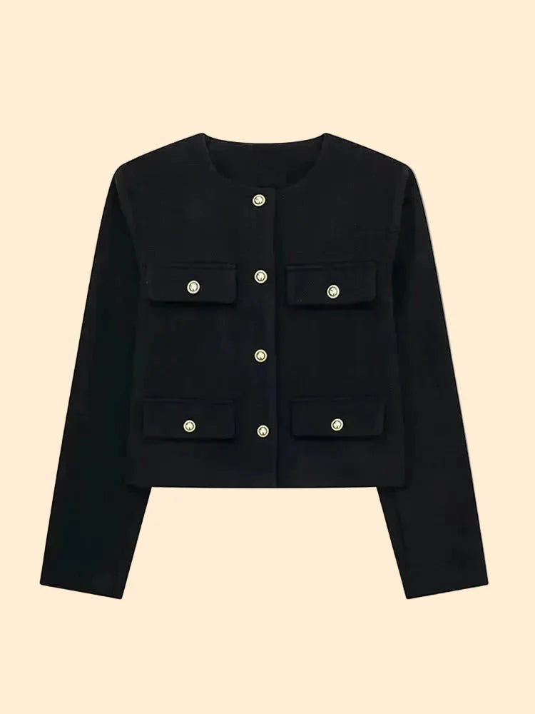 Women’s Cropped Textured Jacket with Button Front for Elegant Styling
