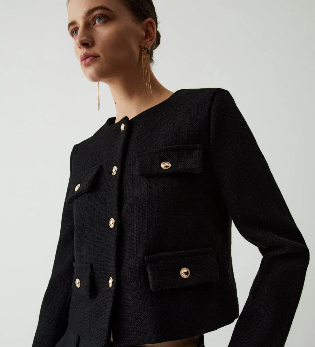 Women’s Cropped Textured Jacket with Button Front for Elegant Styling