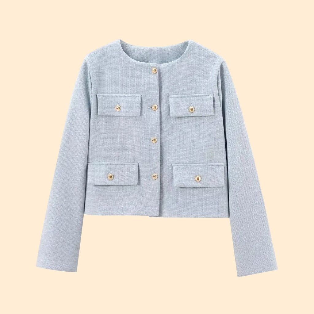 Women’s Cropped Textured Jacket with Button Front for Elegant Styling
