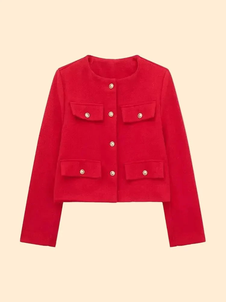 Women’s Cropped Textured Jacket with Button Front for Elegant Styling