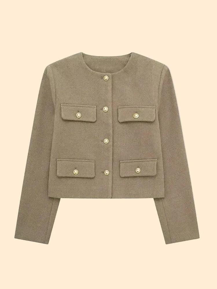 Women’s Cropped Textured Jacket with Button Front for Elegant Styling