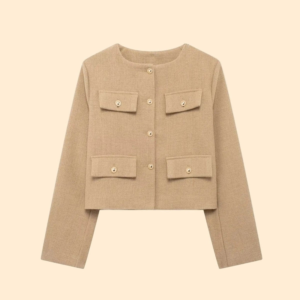 Women’s Cropped Textured Jacket with Button Front for Elegant Styling