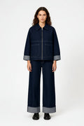 Women’s Denim Set – Zip - Up Boxy Jacket and Wide - Leg Cuffed Jeans