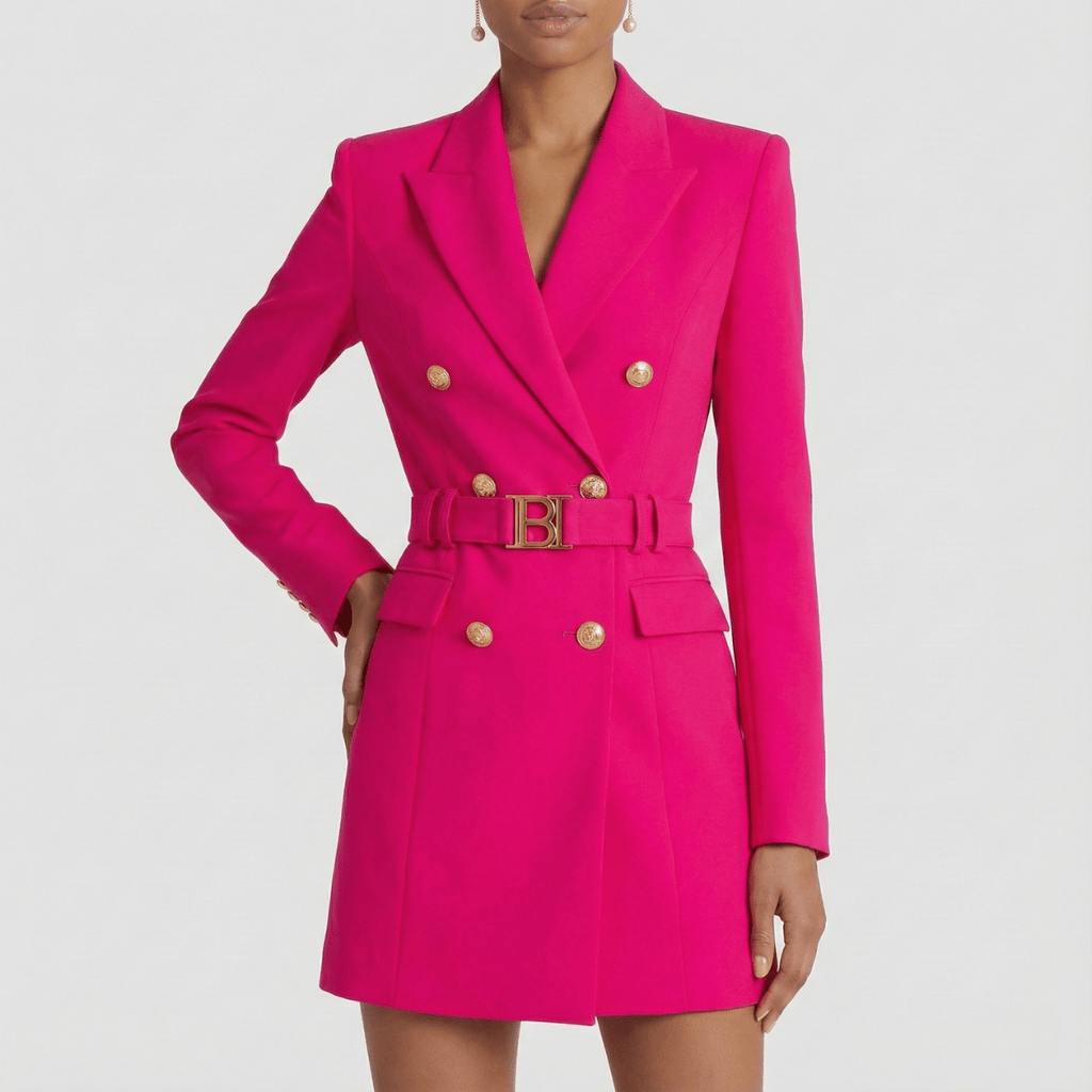 Women’s Double - Breasted Mini Blazer Dress with Notched Lapel and Belt