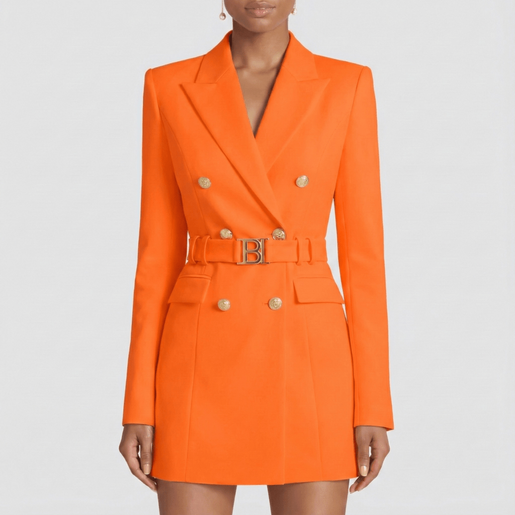 Women’s Double - Breasted Mini Blazer Dress with Notched Lapel and Belt