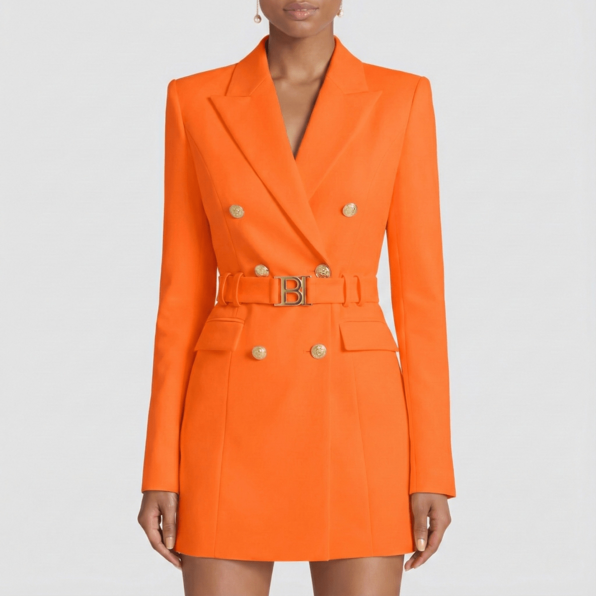 Women’s Double - Breasted Mini Blazer Dress with Notched Lapel and Belt