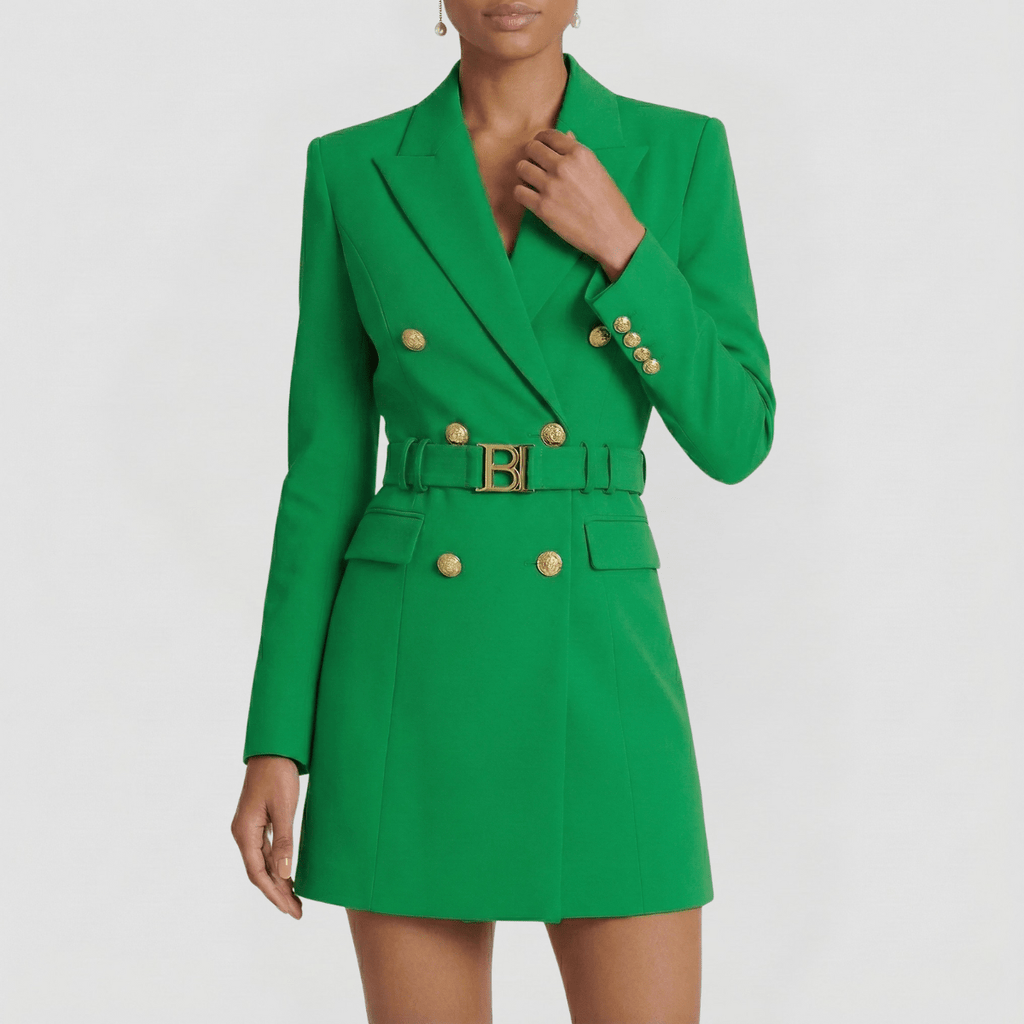 Women’s Double - Breasted Mini Blazer Dress with Notched Lapel and Belt