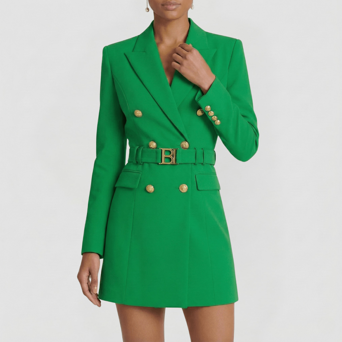 Women’s Double - Breasted Mini Blazer Dress with Notched Lapel and Belt