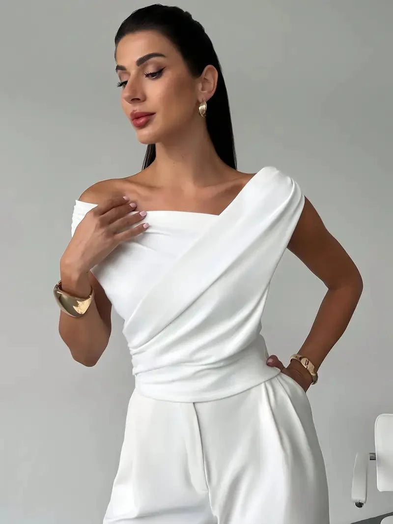 Women’s Draped Off - Shoulder Top with Asymmetrical Neckline