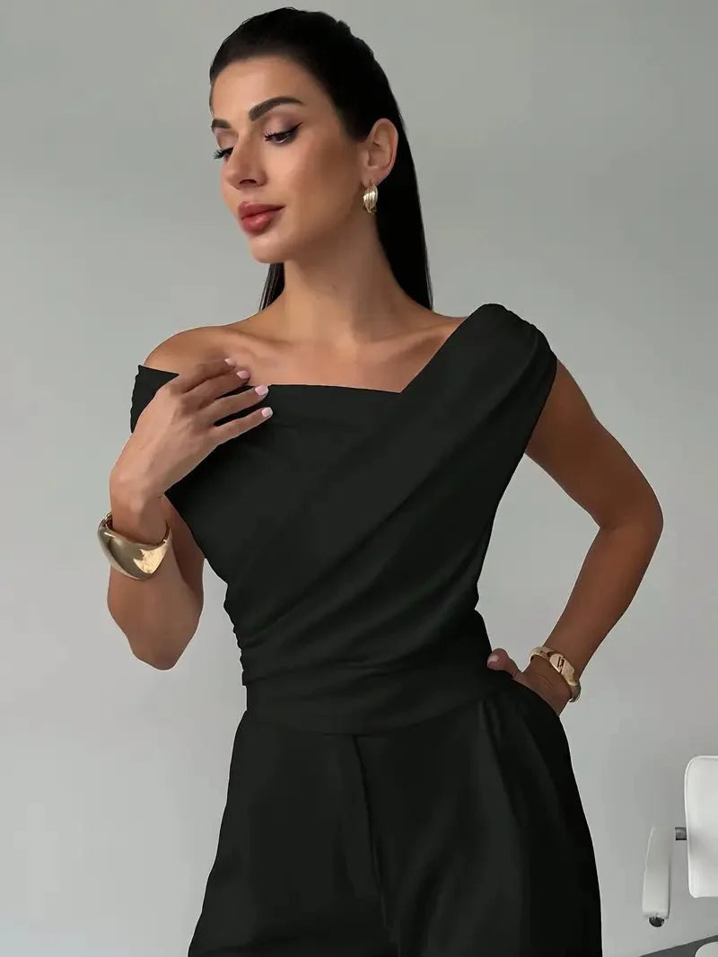 Women’s Draped Off - Shoulder Top with Asymmetrical Neckline